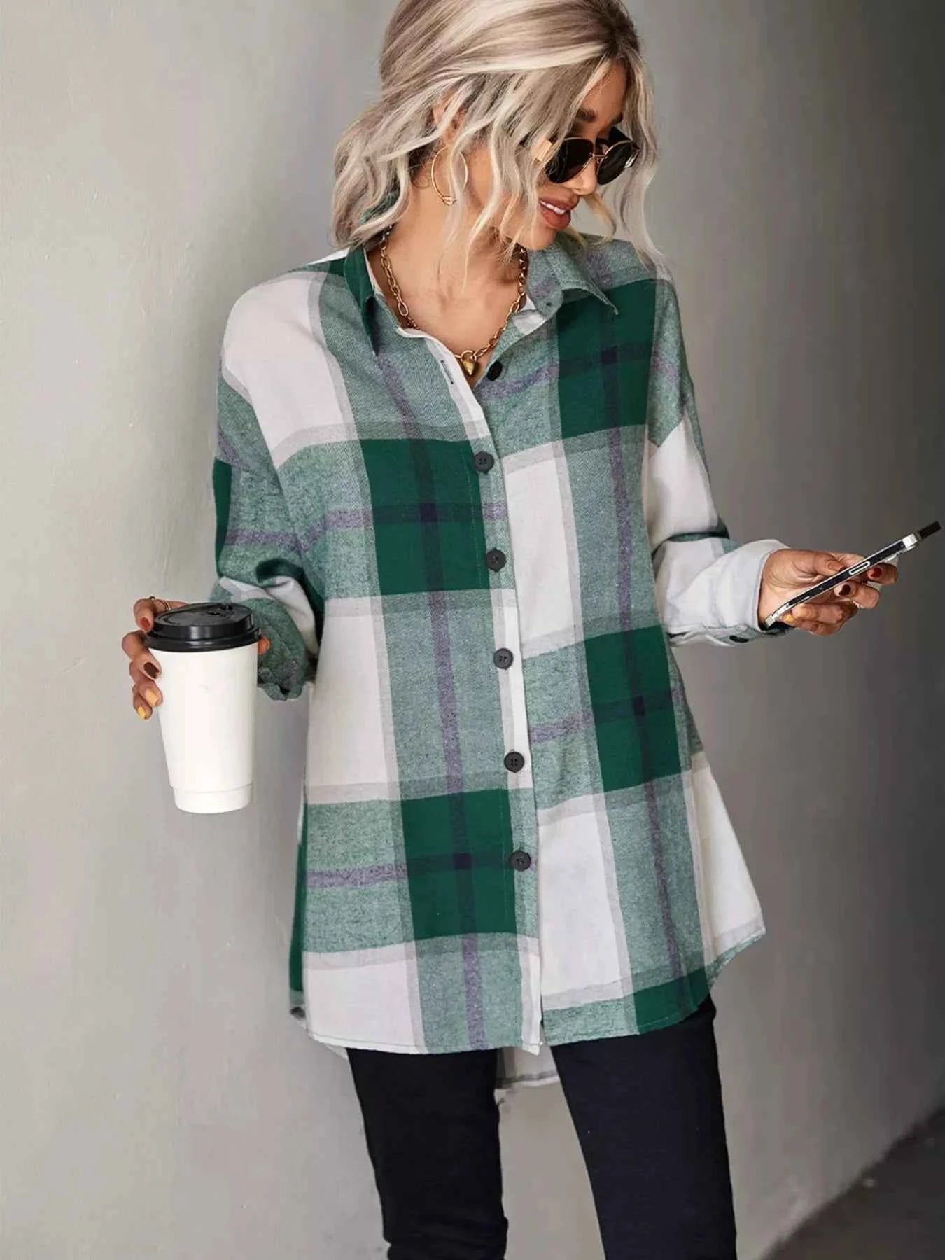 Plaid Button-Down Long Sleeve Shirt