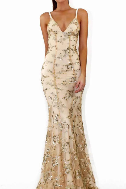 Full Size Sequin Tie Back V-Neck Maxi Dress Plus Size