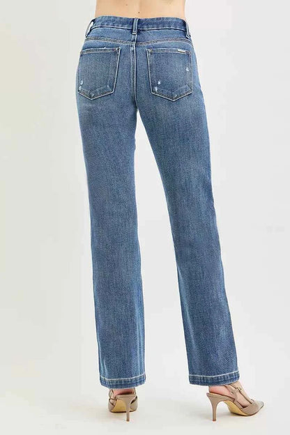 RISEN Tummy Control 4way Stretch Mid Rise Straight Crease Line