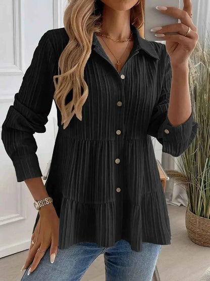 Striped Button-Down Tiered Shirt