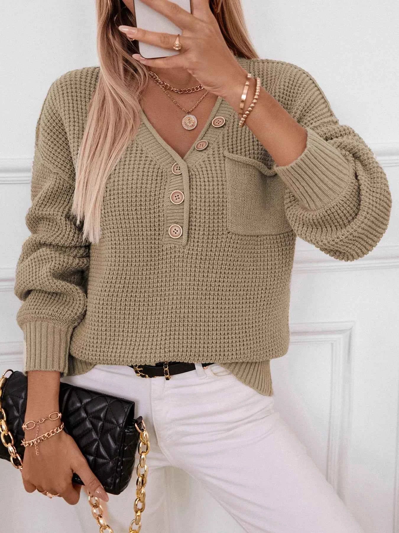 Button Detail Long Sleeve Sweater