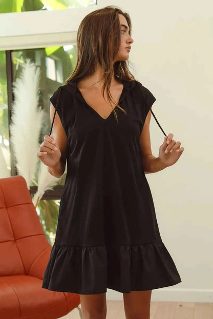 BiBi Ruffled French Terry Hooded Dress