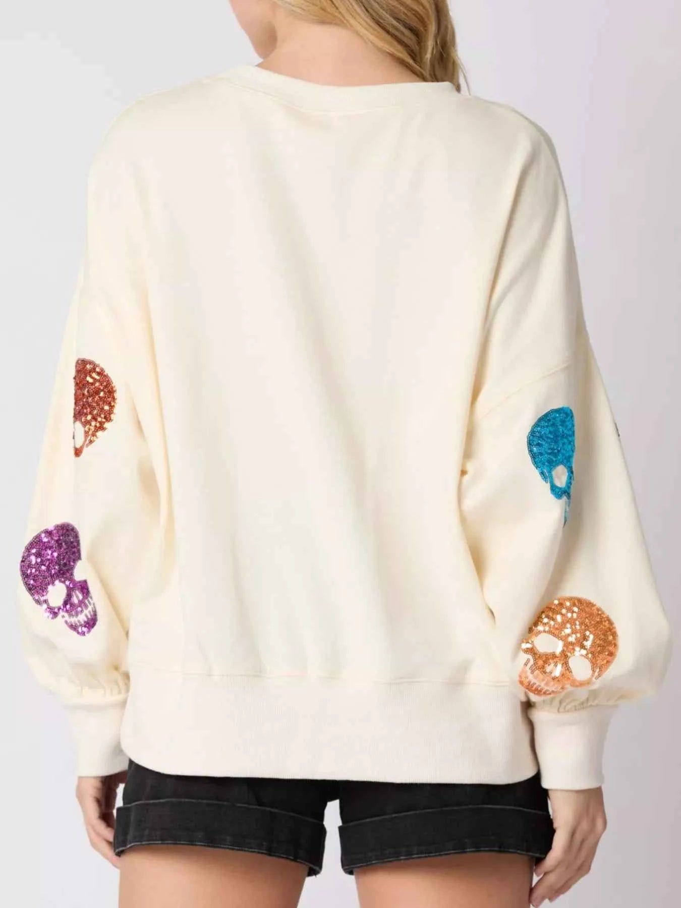 Halloween Colorful Skull Sequin Oversized Sweatshirt