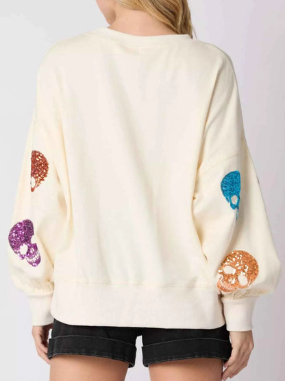 Halloween Colorful Skull Sequin Oversized Sweatshirt