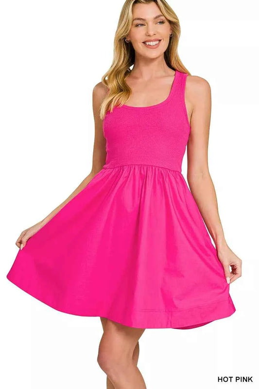 Zenana Combined Knit & Woven Midi Dress