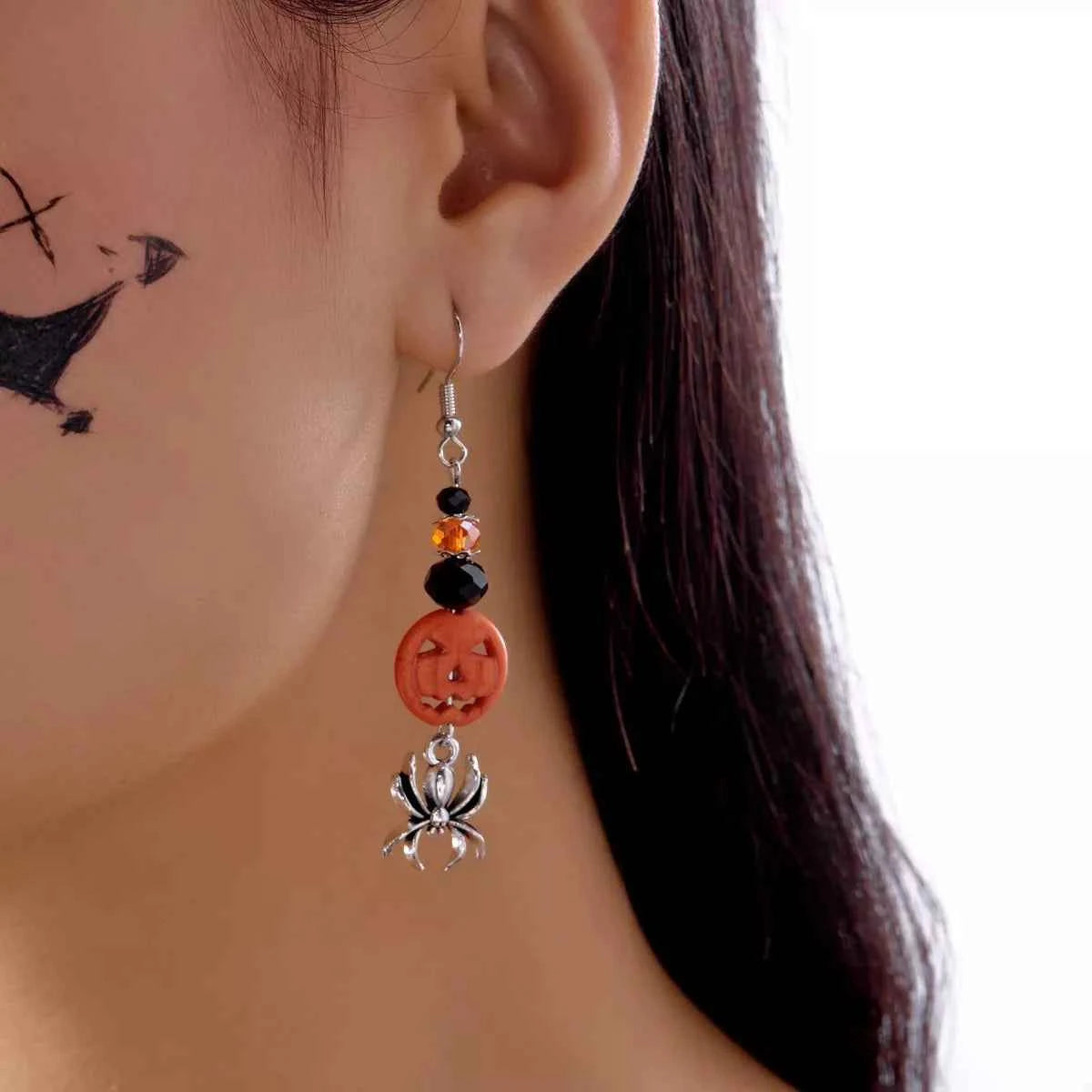 Halloween Spider Pumpkin Drop Earrings