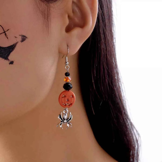 Halloween Spider Pumpkin Drop Earrings