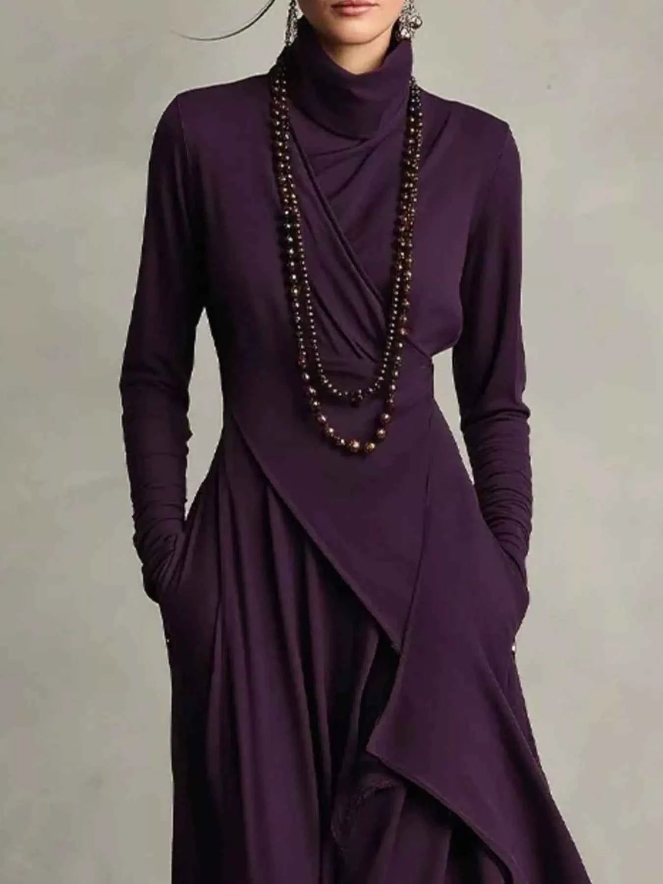 Full Size Asymmetrical Hem Turtleneck Dress Plus Size