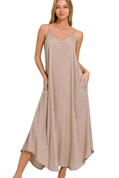 Zenana Woven Arc Hem Cami Dress With Flowy Pockets