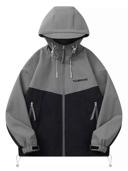 Men's Full Size Contrast Zip Up Long Sleeve Jacket Plus Size