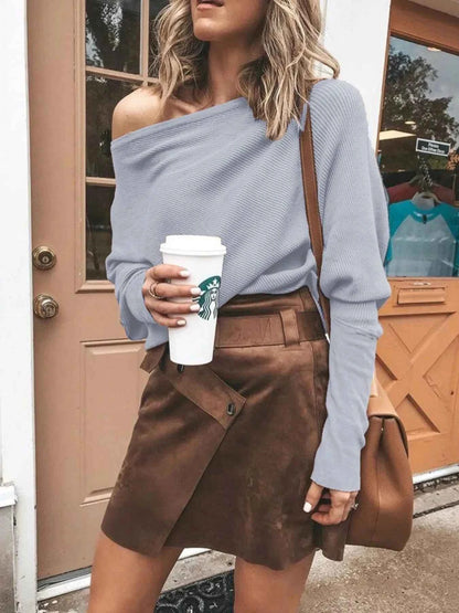 Full Size One-Shoulder Ribbed Sweater Plus Size