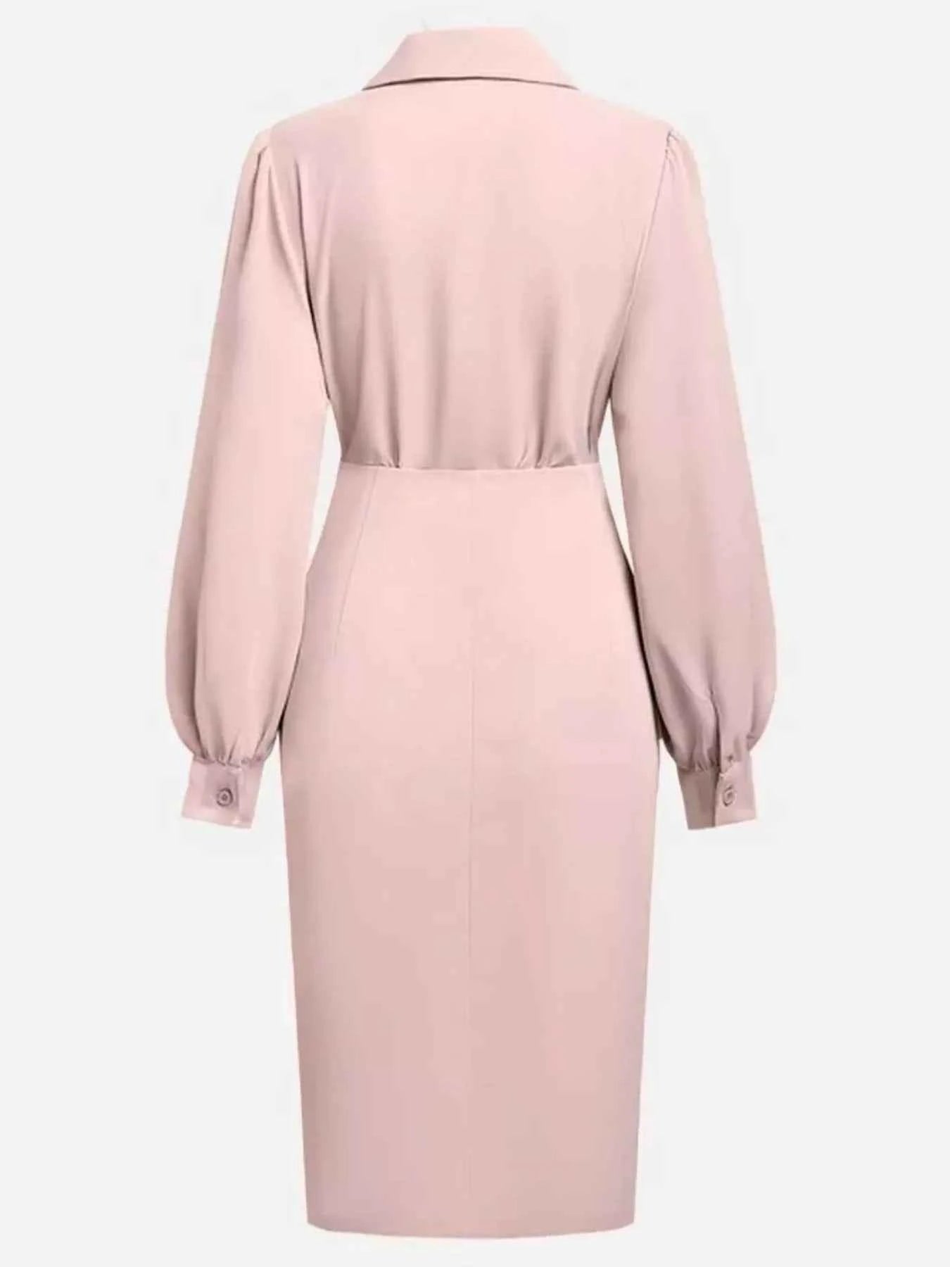 Ruched Midi Shirt Dress with Side Slit