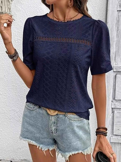 Eyelet Lace Detail Short Sleeve Blouse