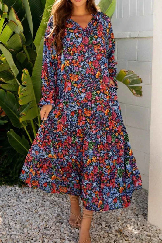 Floral Print Flounce Sleeve Dress