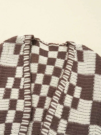 Checkerboard Pattern Sweater Cardigan