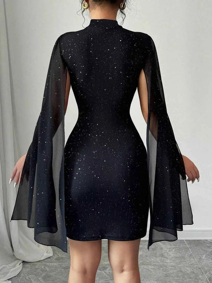 Glitter Cape Sleeve Mini Dress