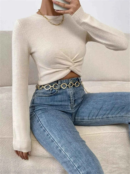 Twisted Front Cropped Knit Top