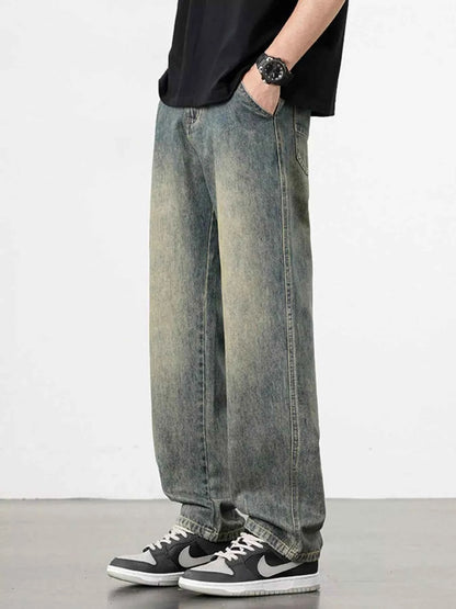Men's Washed Wide Leg Relaxed Fit Jeans