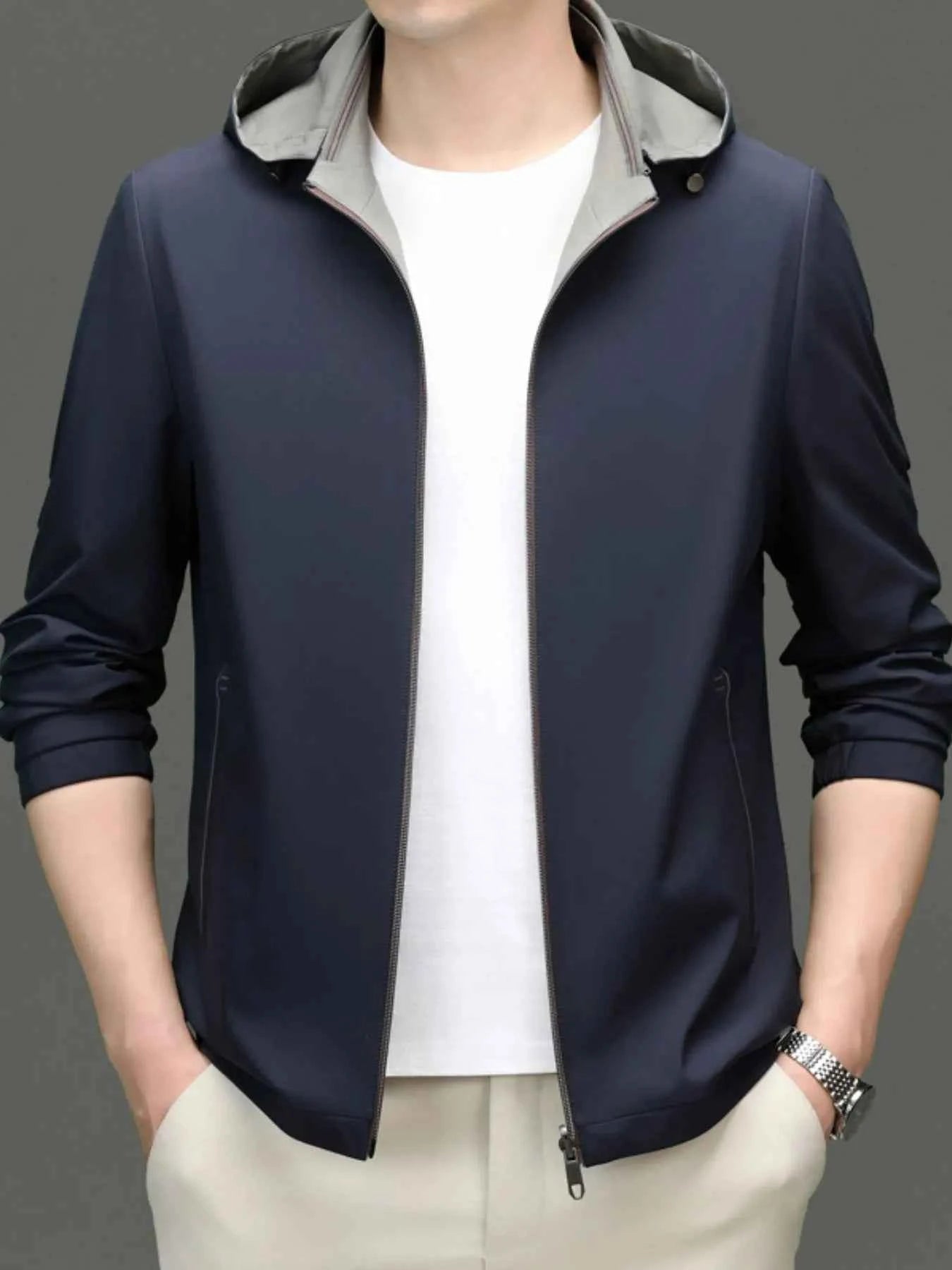 Men's Plus Size Zip Up Long Sleeve Hooded Jacket