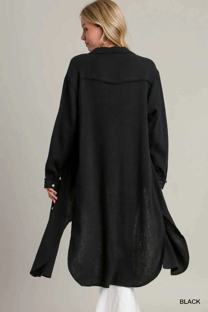 Umgee Cotton Gauze Button Down Shirt Dress