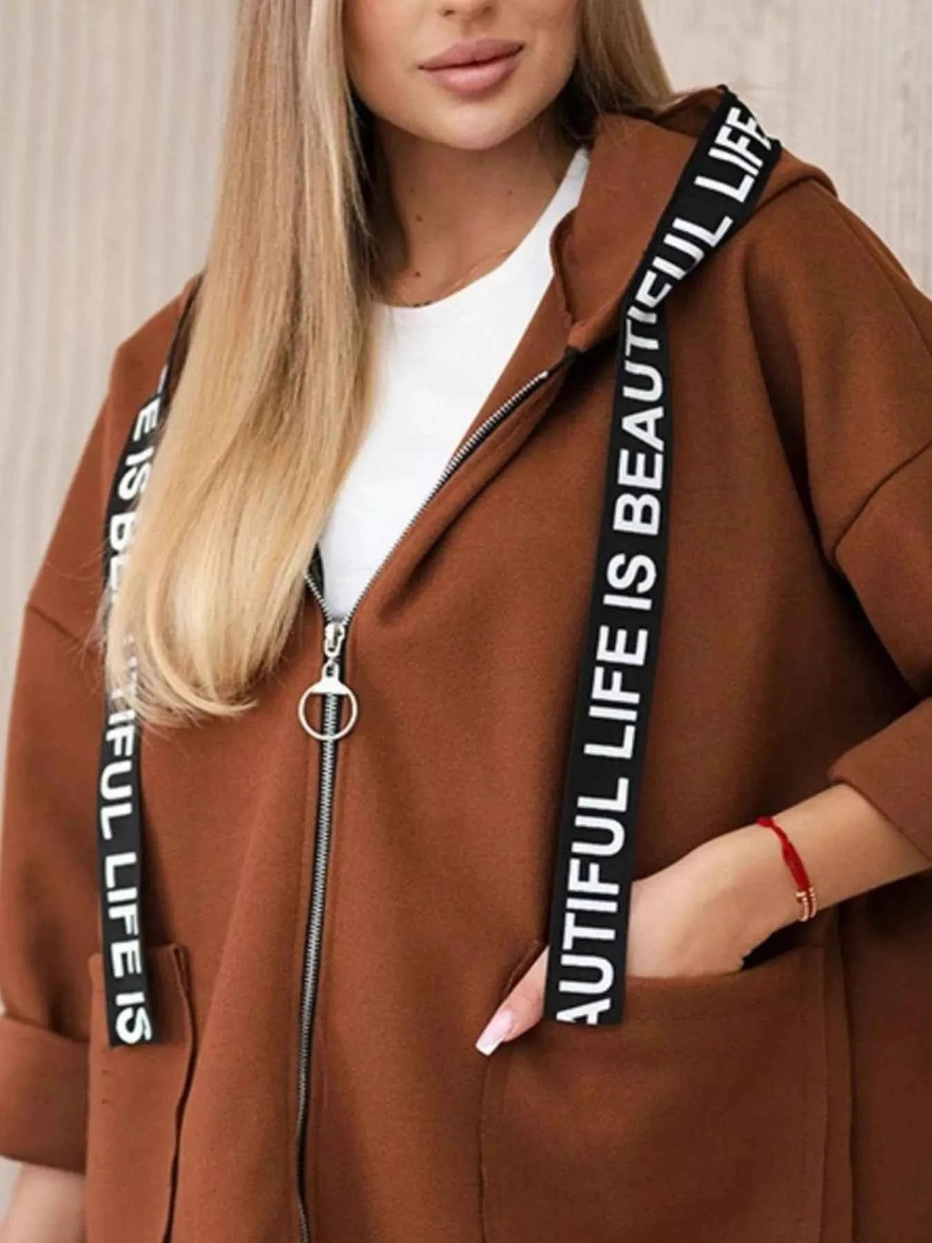 Full Size Hooded Zip-Up Longline Outerwear Plus Size