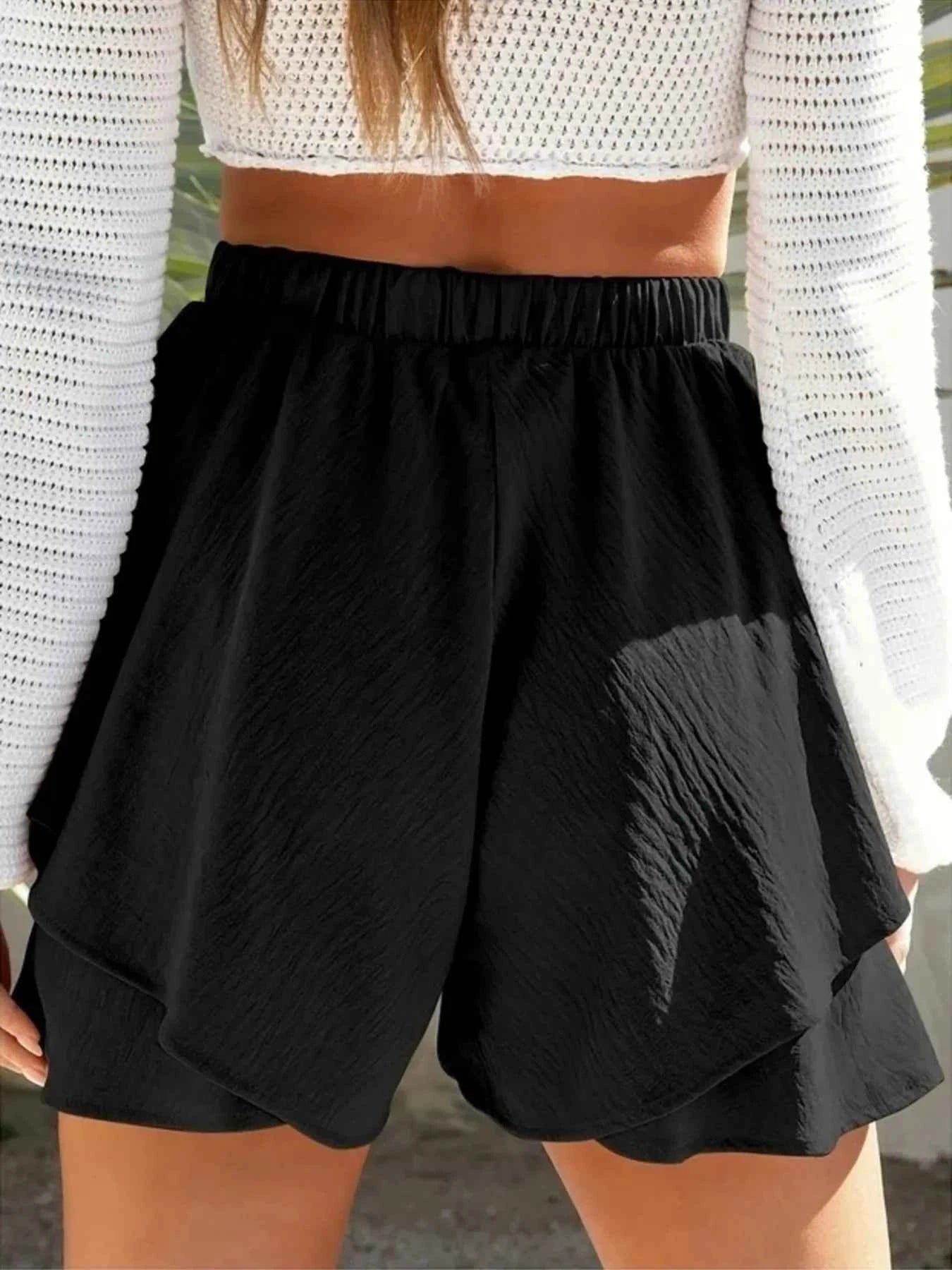 High-Waisted Elastic Waistband Layered Shorts