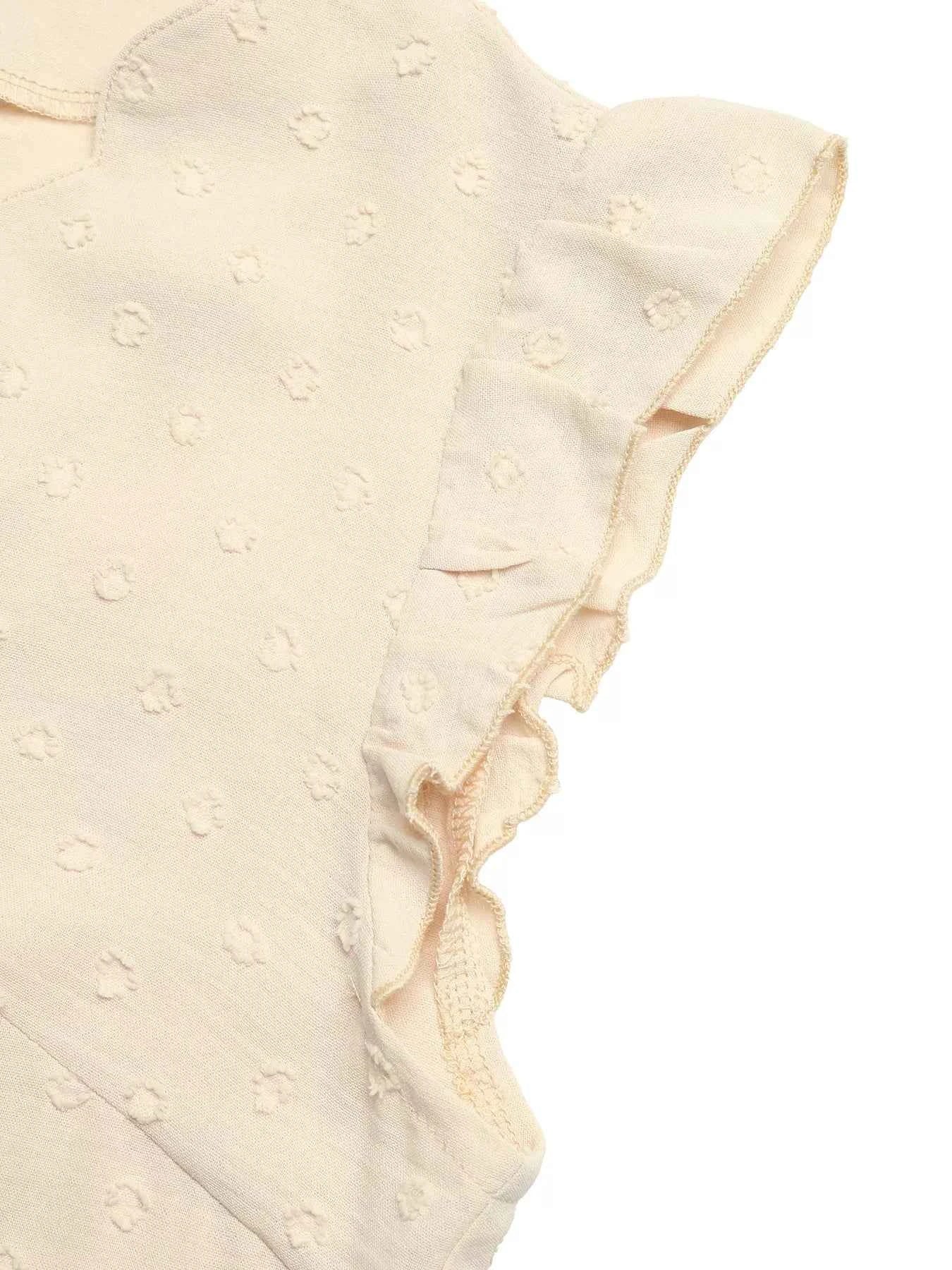 Swiss Dot Ruffled Button-Down Shirt