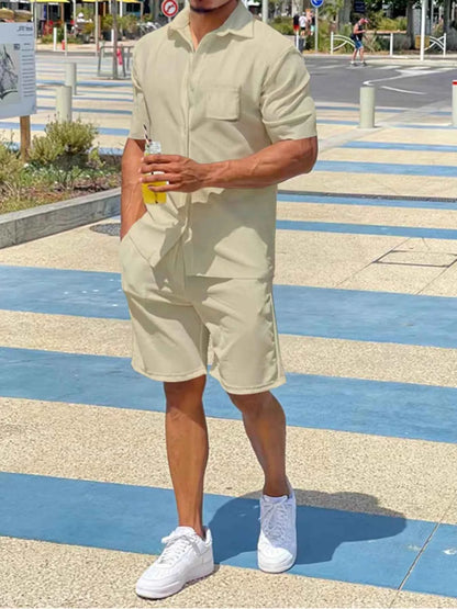 Men's Plus Size Button Up Shirt and Shorts Set