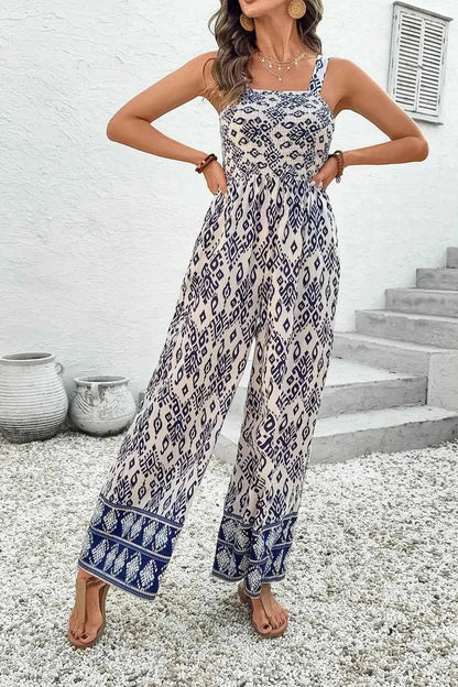 Bohemian Print Wide Leg Jumpsuit