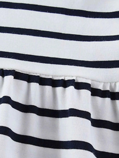 Children's Cute Appliques Striped Round Neck Dress
