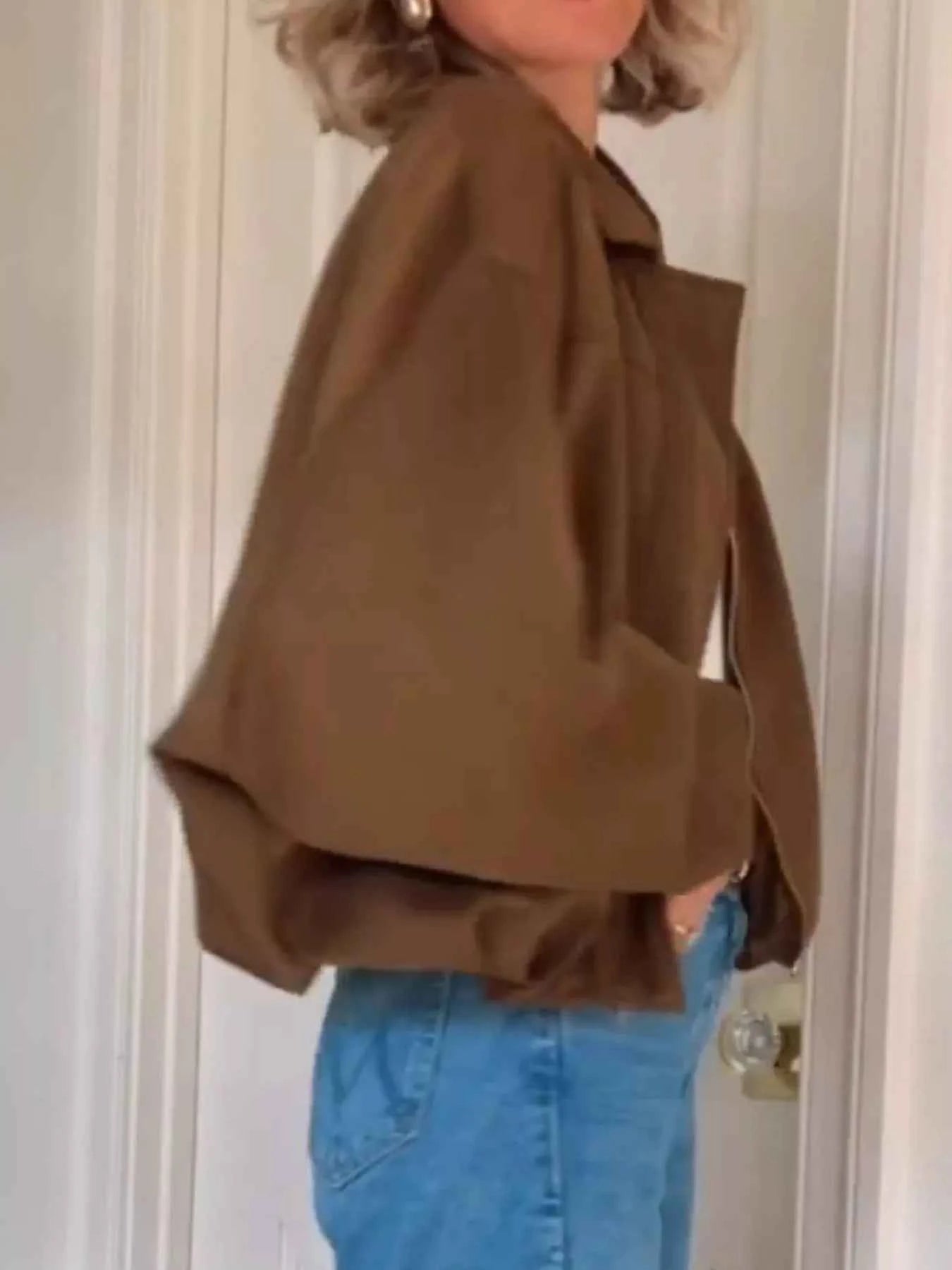 Zip Up Dropped Shoulder Suede Jacket