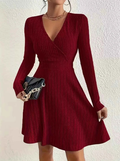 Ribbed Knit Wrap Mini Dress