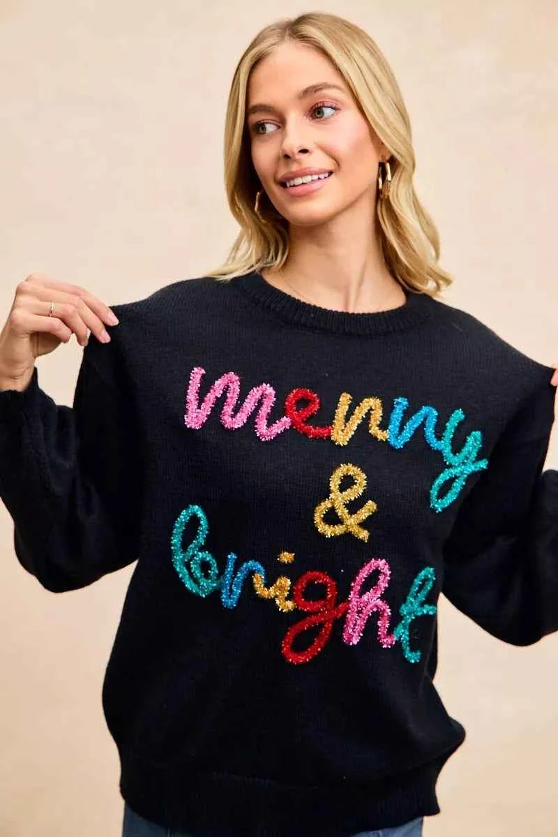 BiBi Tinsel Lettering Christmas Sweater