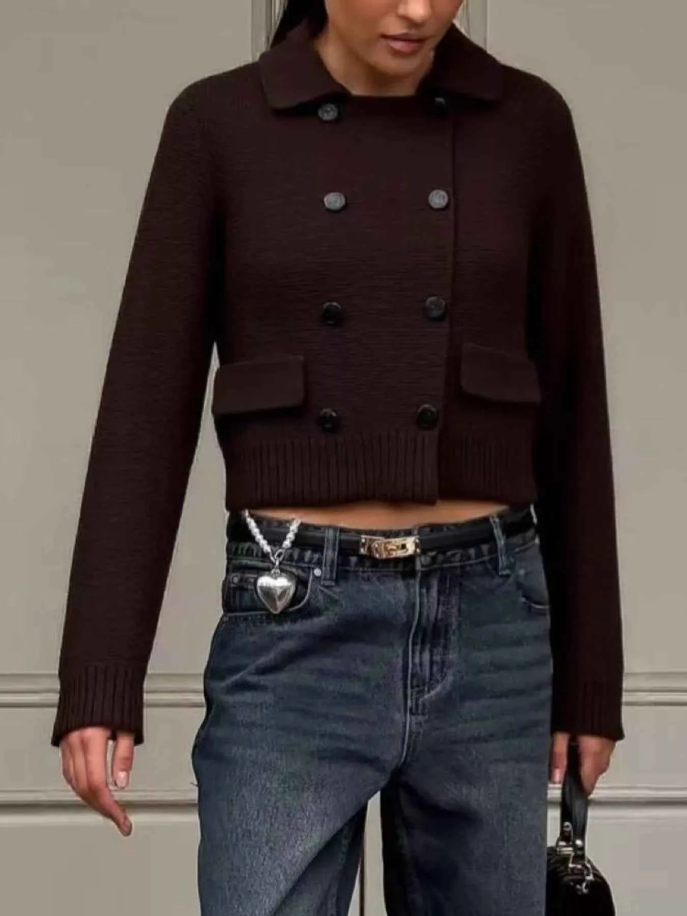 Double-Breasted Knit Cardigan