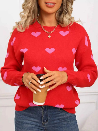 Valentine's Day Heart Pattern Dropped Shoulder Sweater