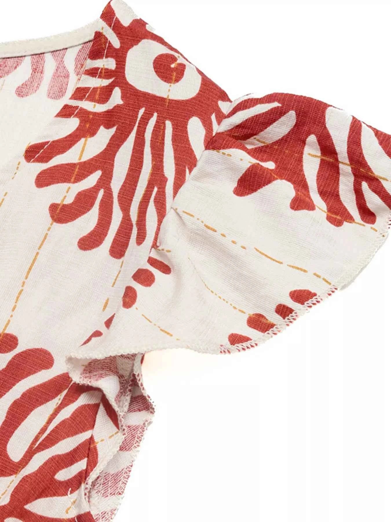 Printed V-Neck Cap Sleeve Dress