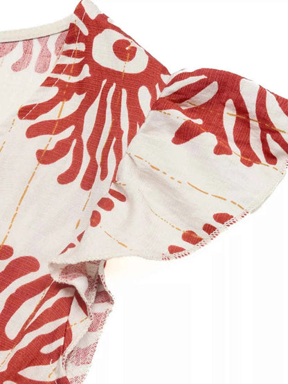 Printed V-Neck Cap Sleeve Dress