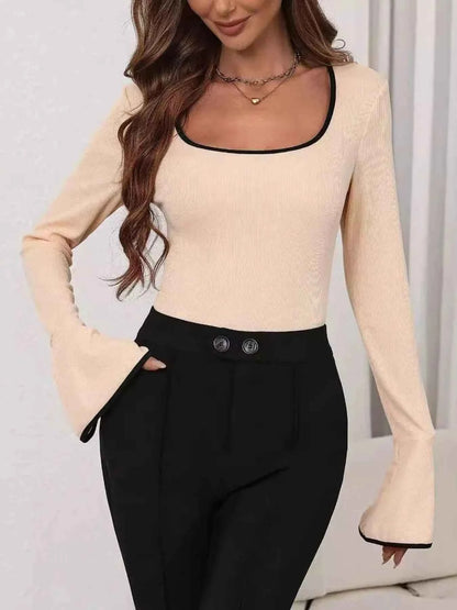Long Sleeve Bodysuit with Contrast Trim