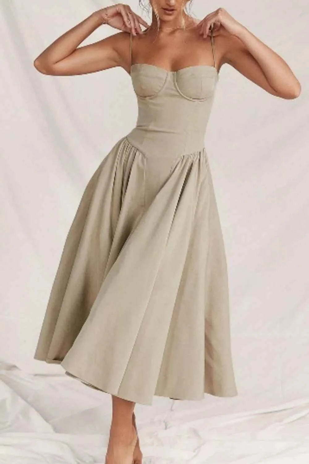Sweetheart Neck Ruched Midi Dress