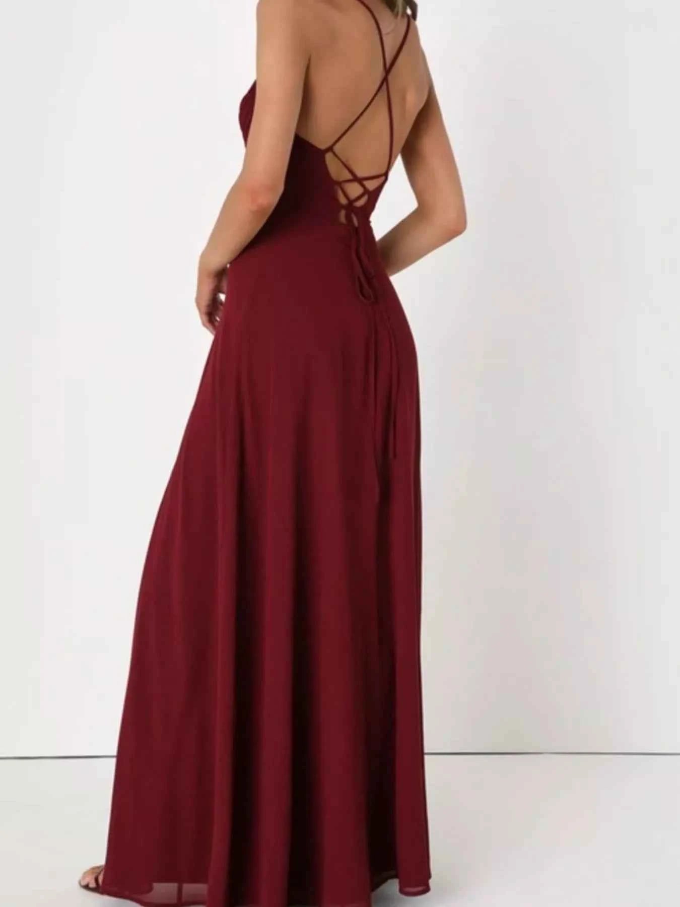 Crisscross Back Slit Maxi Dress