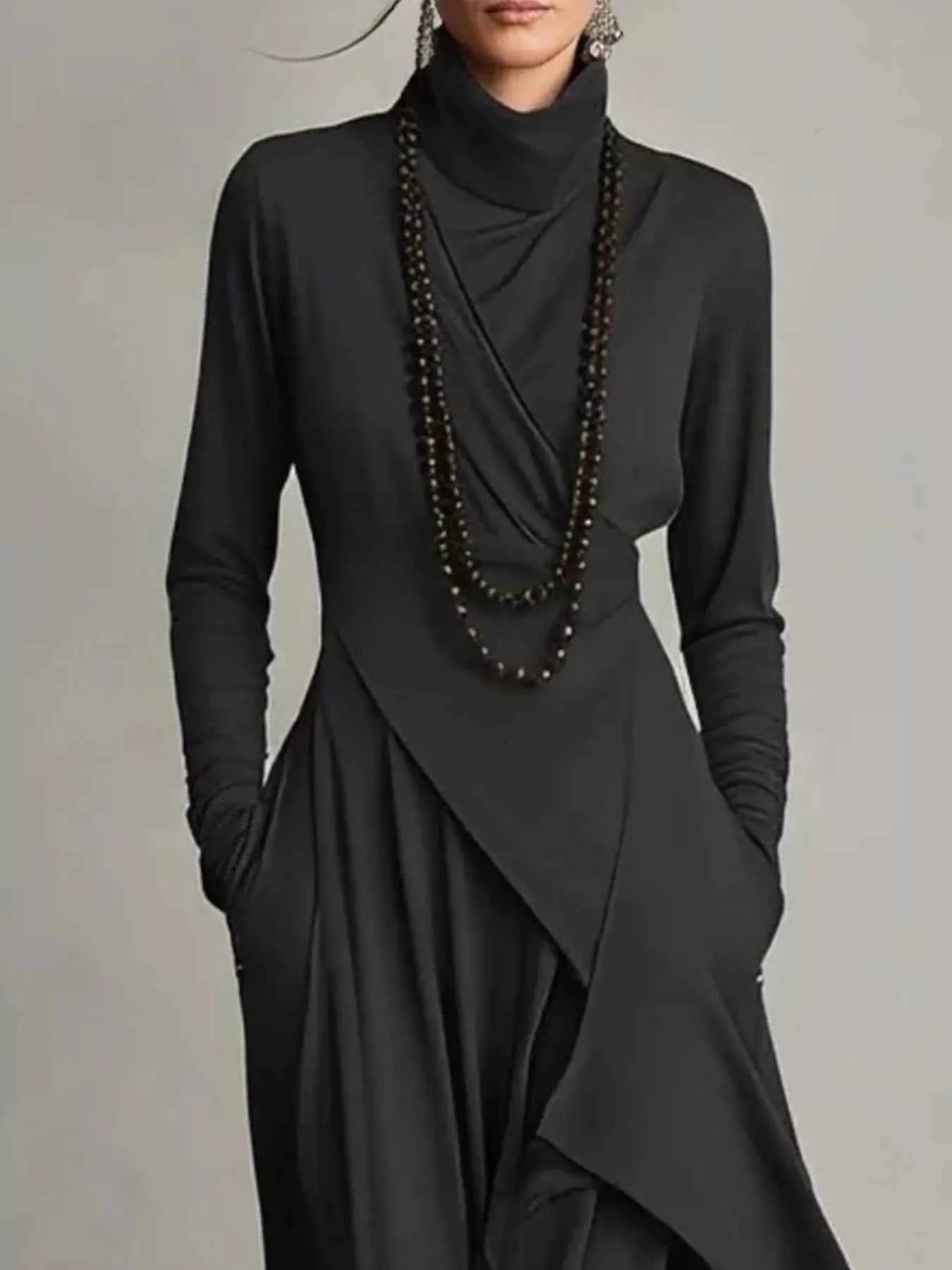 Full Size Asymmetrical Hem Turtleneck Dress Plus Size