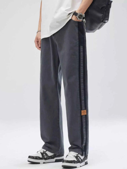 Men's Full Size Wide-Leg Casual Pants with Side Stripe Detail Plus Size