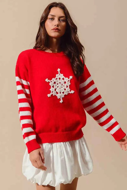 SO ME Christmas Snowflake Crochet Embellished Sweater