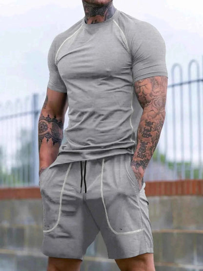 Men's Full Size Round Neck Short Sleeve T-Shirt and Shorts Set Plus Size