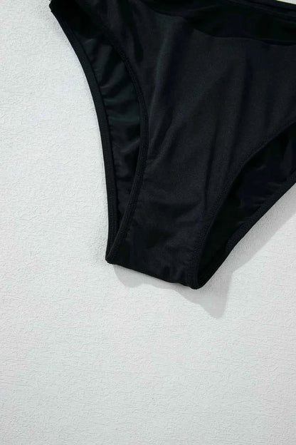 Sheer Mesh Edged Halter V Neck Push Up Bikini Set