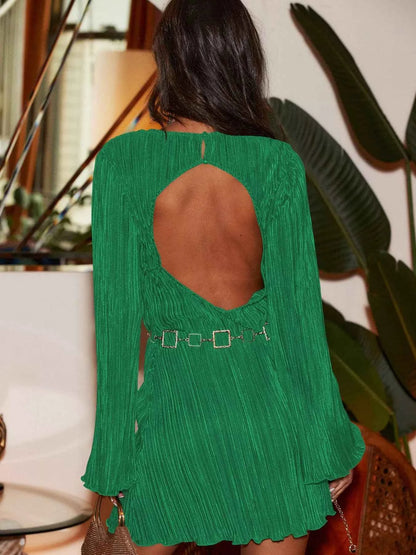 Cutout Back Flare Sleeve Dress