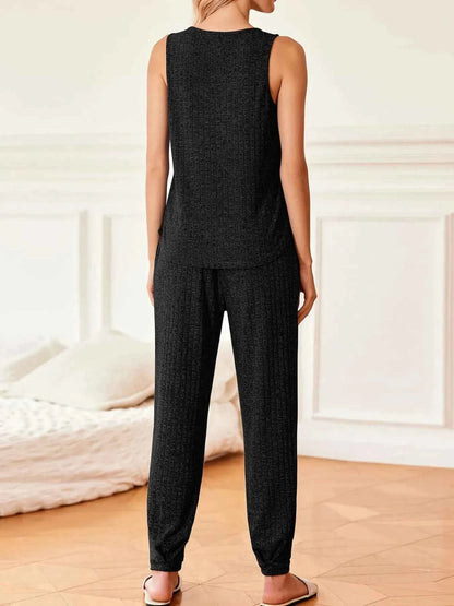 Ribbed Knit V-Neck Tank and Pants Lounge Set