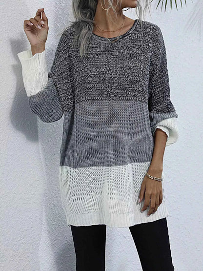 Color Block Round Neck Oversized Sweater