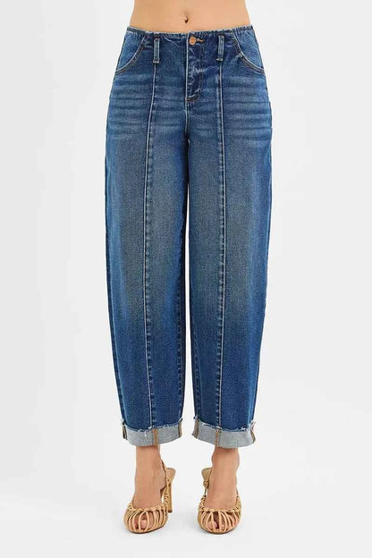 RISEN High Rise Fit Barrel Cuffed Jeans