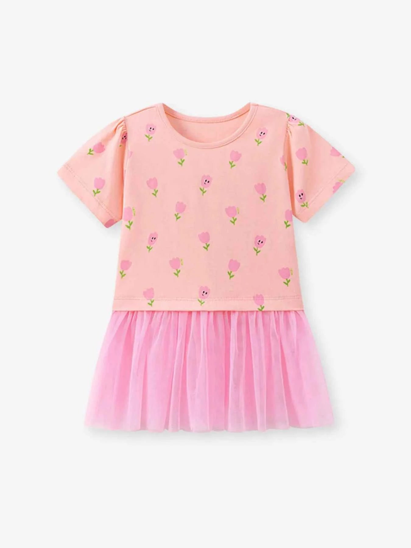 Children's Floral Print Tulle Layered Dress